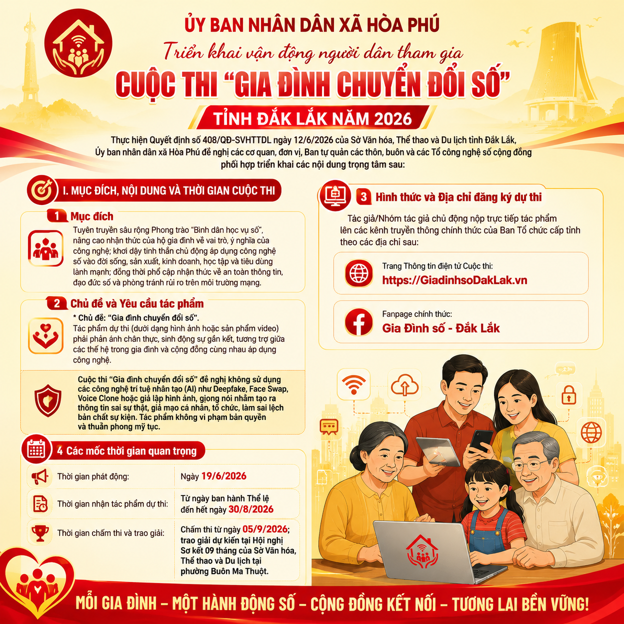 Xã Hòa Phú Triển Khai Vận Động Người Dân Tham Gia Cuộc Thi “Gia Đình Chuyển Đổi Số” Tỉnh Đắk Lắk Năm 2026