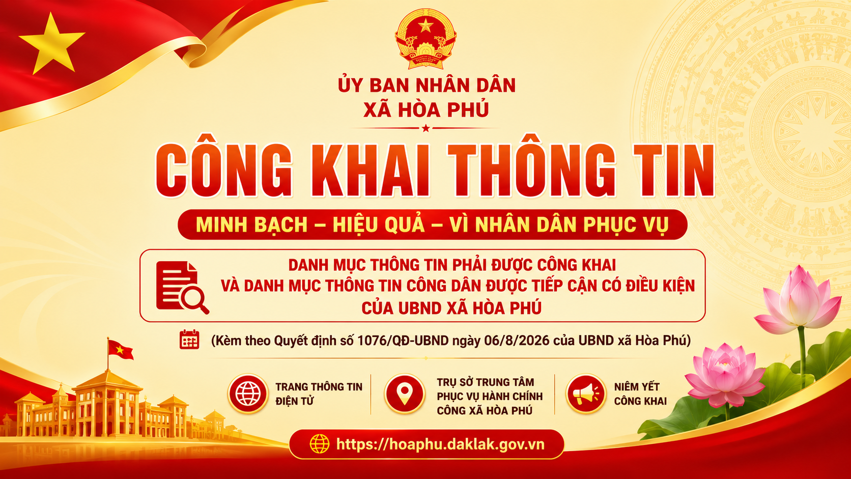 Công Khai Danh Mục Thông Tin Phải Được Công Khai Và Danh Mục Thông Tin Công Dân Được Tiếp Cận Có Điều Kiện Của UBND Xã Hòa Phú