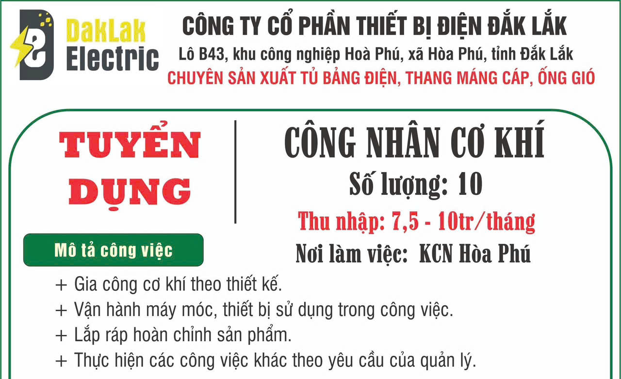 Thông báo tuyển dụng: Cơ hội việc làm cho lao động địa phương tại Khu Công nghiệp Hòa Phú