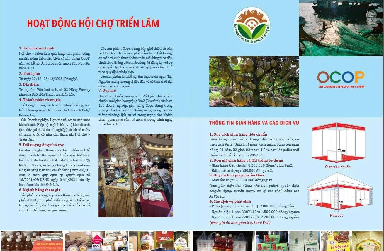 Hội chợ - Triển lãm Quà tặng, Sản phẩm Công nghiệp nông thôn tiêu biểu và sản phẩm OCOP gắn với Lễ hội ẩm thực món ngon Tây Nguyên năm 2025